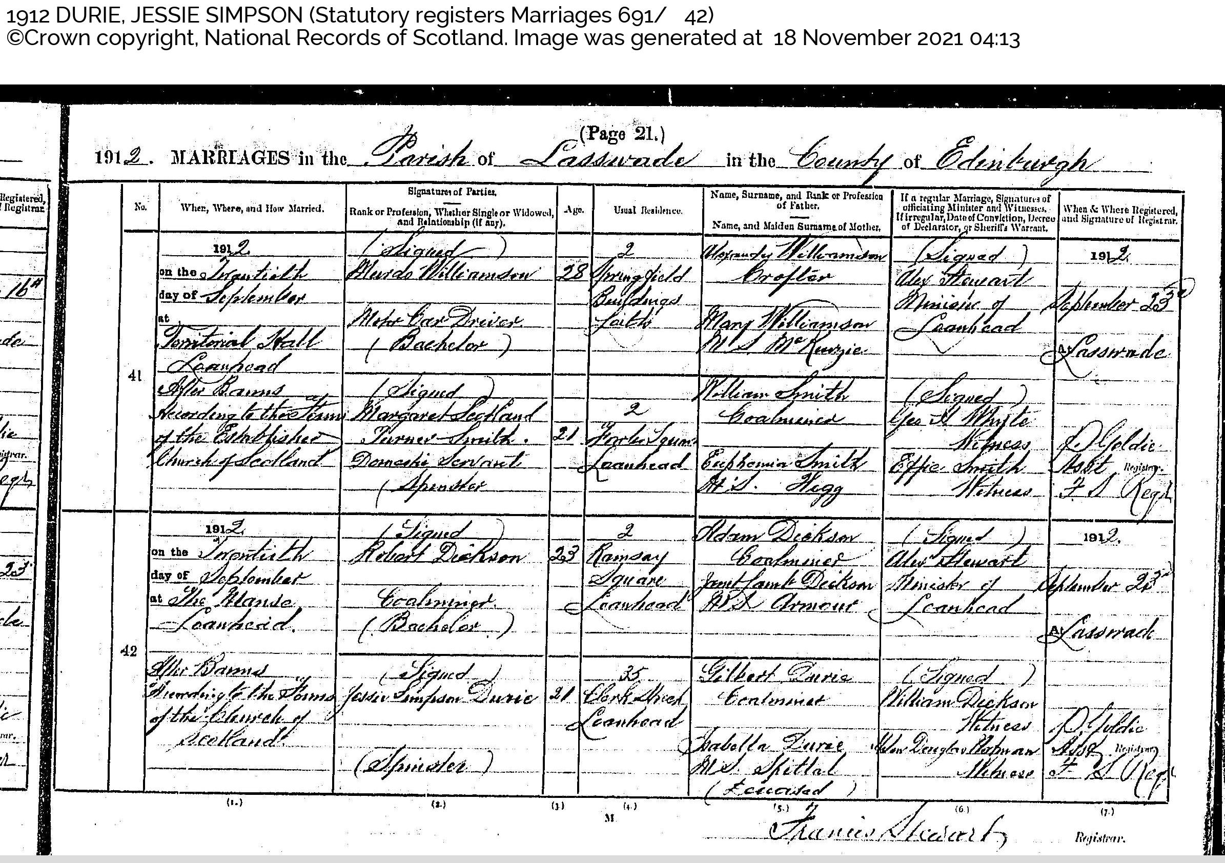 Page from marriage register