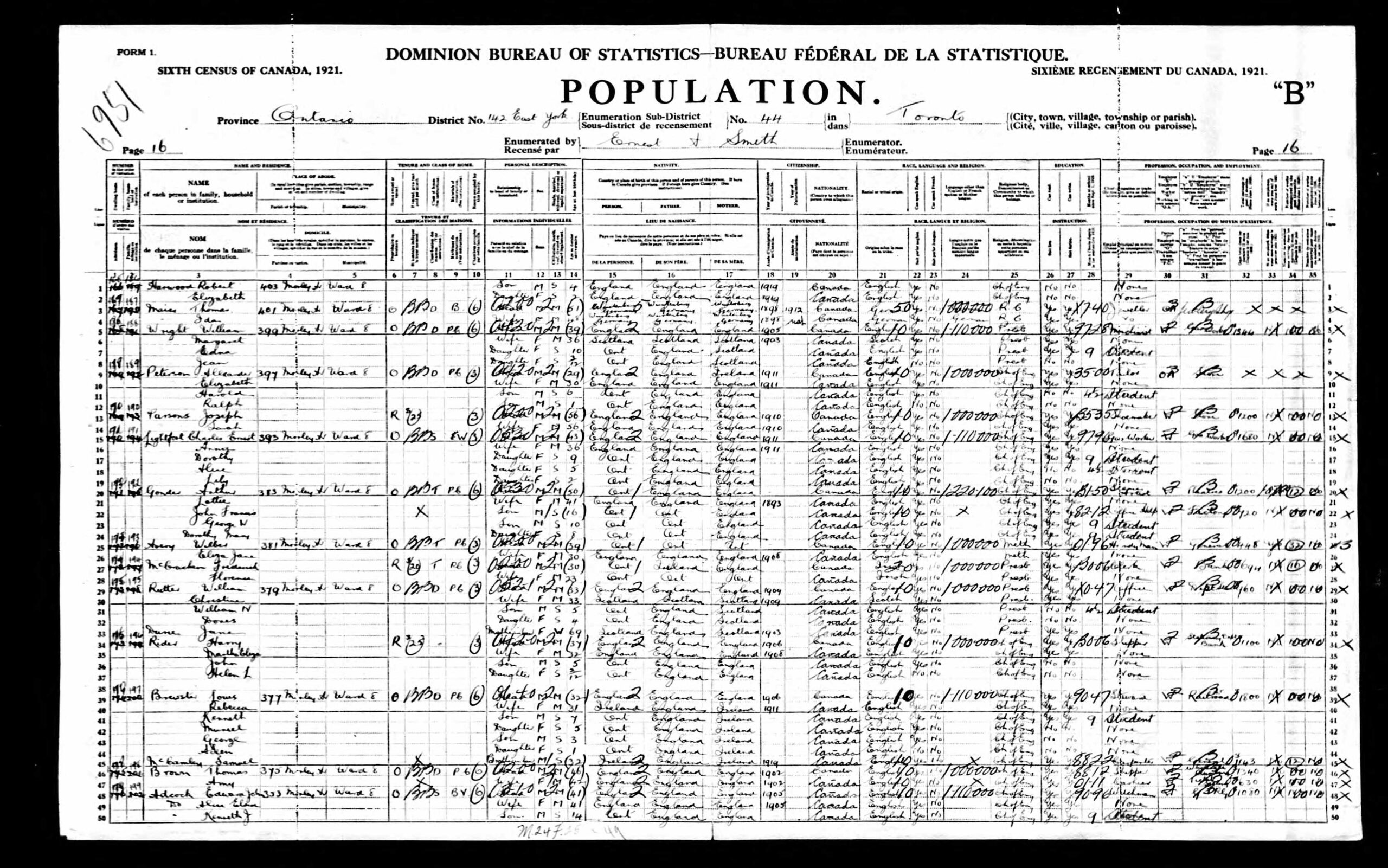1921 Census record for William Rutter and family